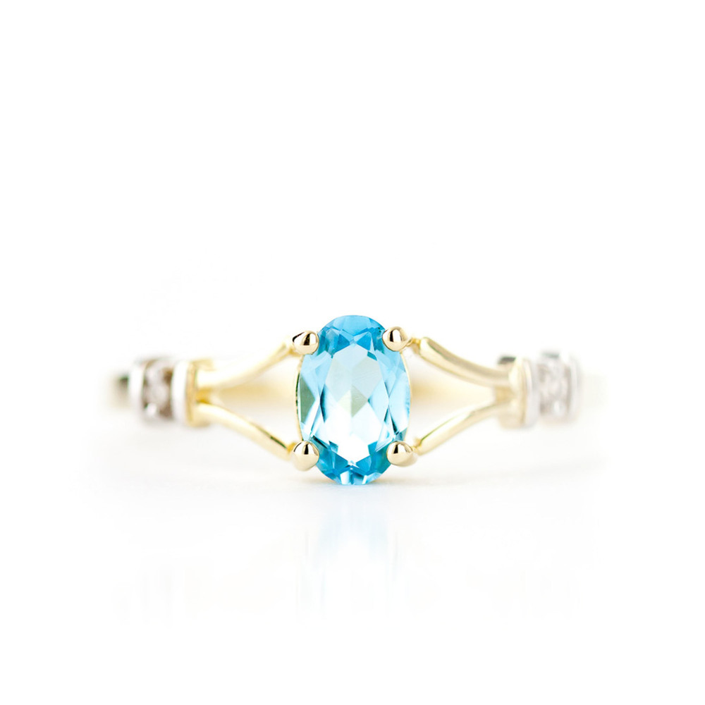 14K. SOLID GOLD RING WITH DIAMONDS & BLUE TOPAZ (Yellow Gold)